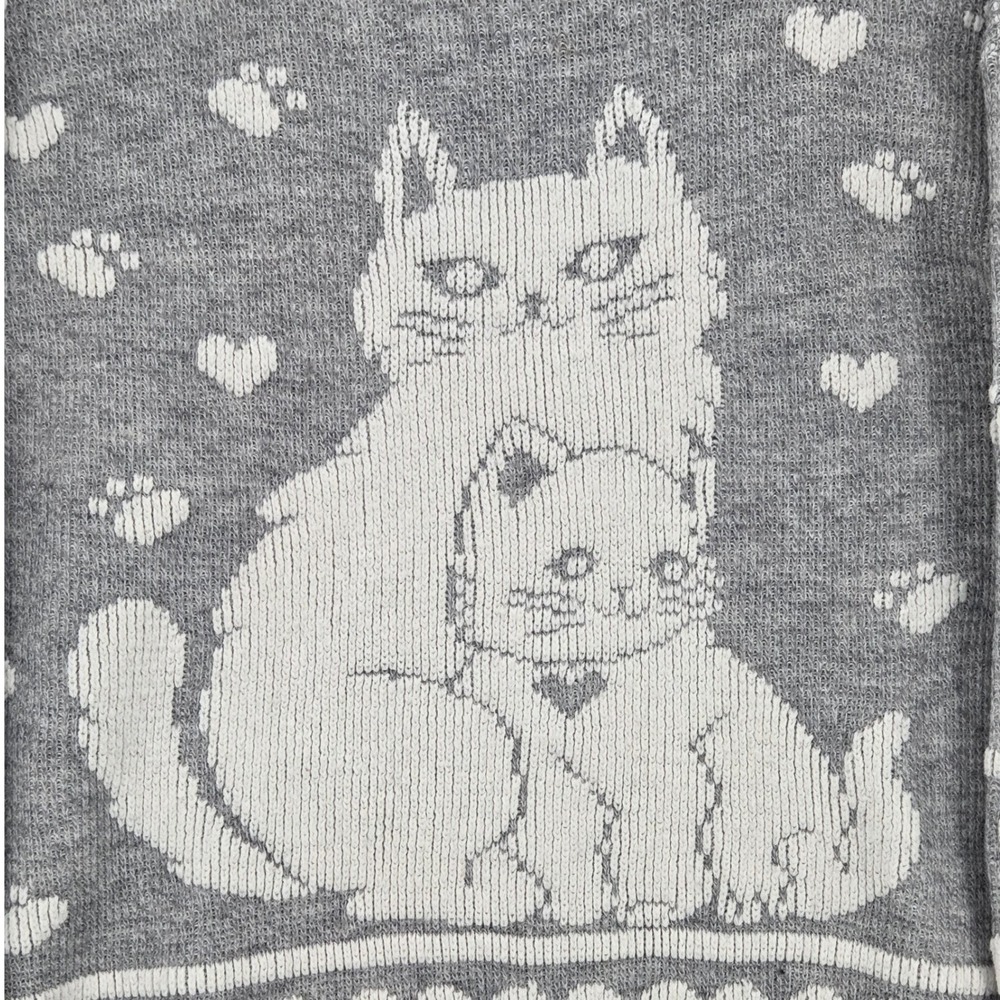 Vintage‎ New Addition Women XL * Cat Sweater Heart Paw Gray Made in USA Kitty